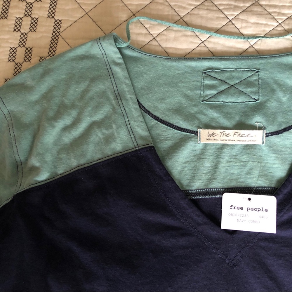 Free People Major Leagues Blue/Green Baseball Tee - Picture 3 of 4
